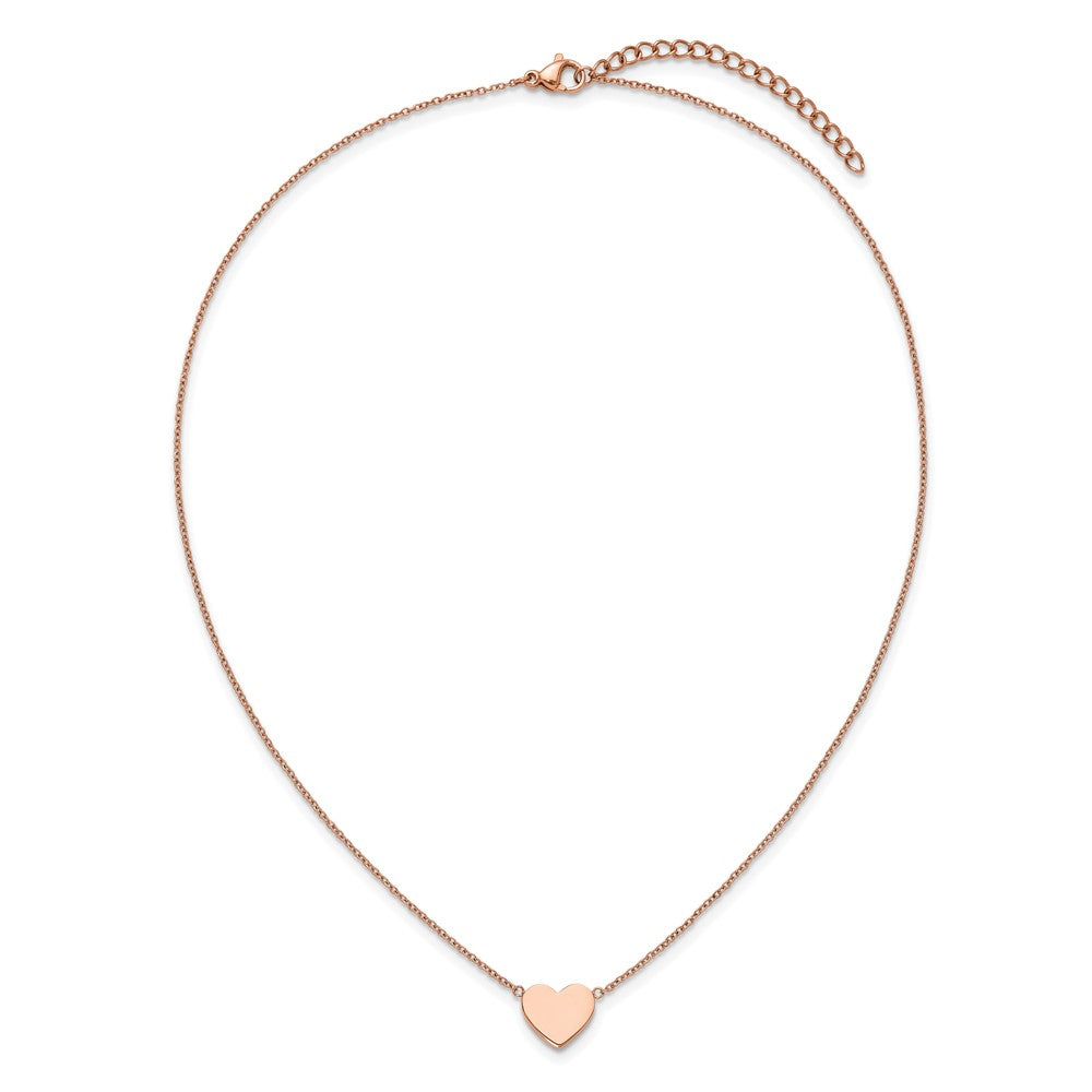 Chisel Stainless Steel Polished Rose IP-plated Heart on a 16 inch Plus a 2 inch Extension Cable Chain Necklace