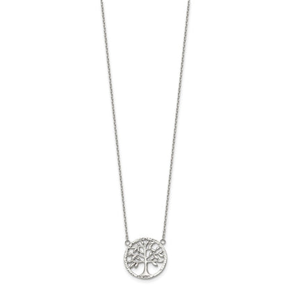 Chisel Stainless Steel Polished and Textured Tree on a 16 inch Plus a 2 inch Extension Cable Chain Necklace