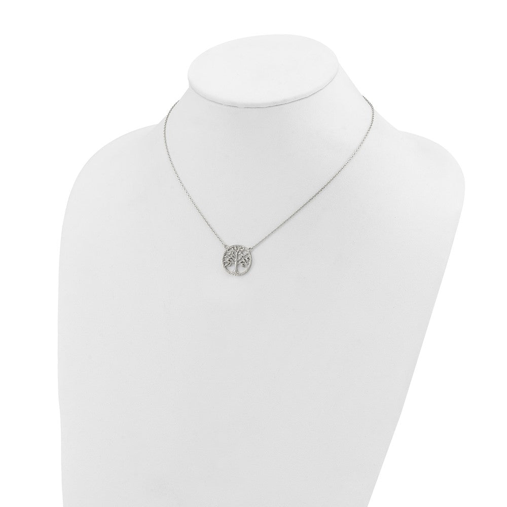 Chisel Stainless Steel Polished and Textured Tree on a 16 inch Plus a 2 inch Extension Cable Chain Necklace