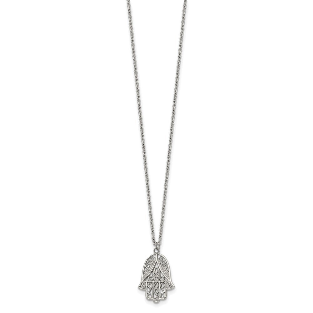 Chisel Stainless Steel Polished and Textured Hamsa Pendant on an 18 inch Plus a 2 inch Extension Cable Chain Necklace