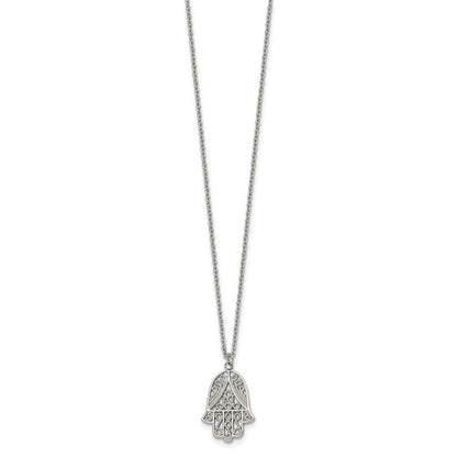 Chisel Stainless Steel Polished and Textured Hamsa Pendant on an 18 inch Plus a 2 inch Extension Cable Chain Necklace