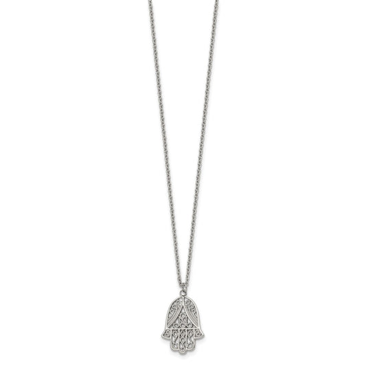 Chisel Stainless Steel Polished and Textured Hamsa Pendant on an 18 inch Plus a 2 inch Extension Cable Chain Necklace