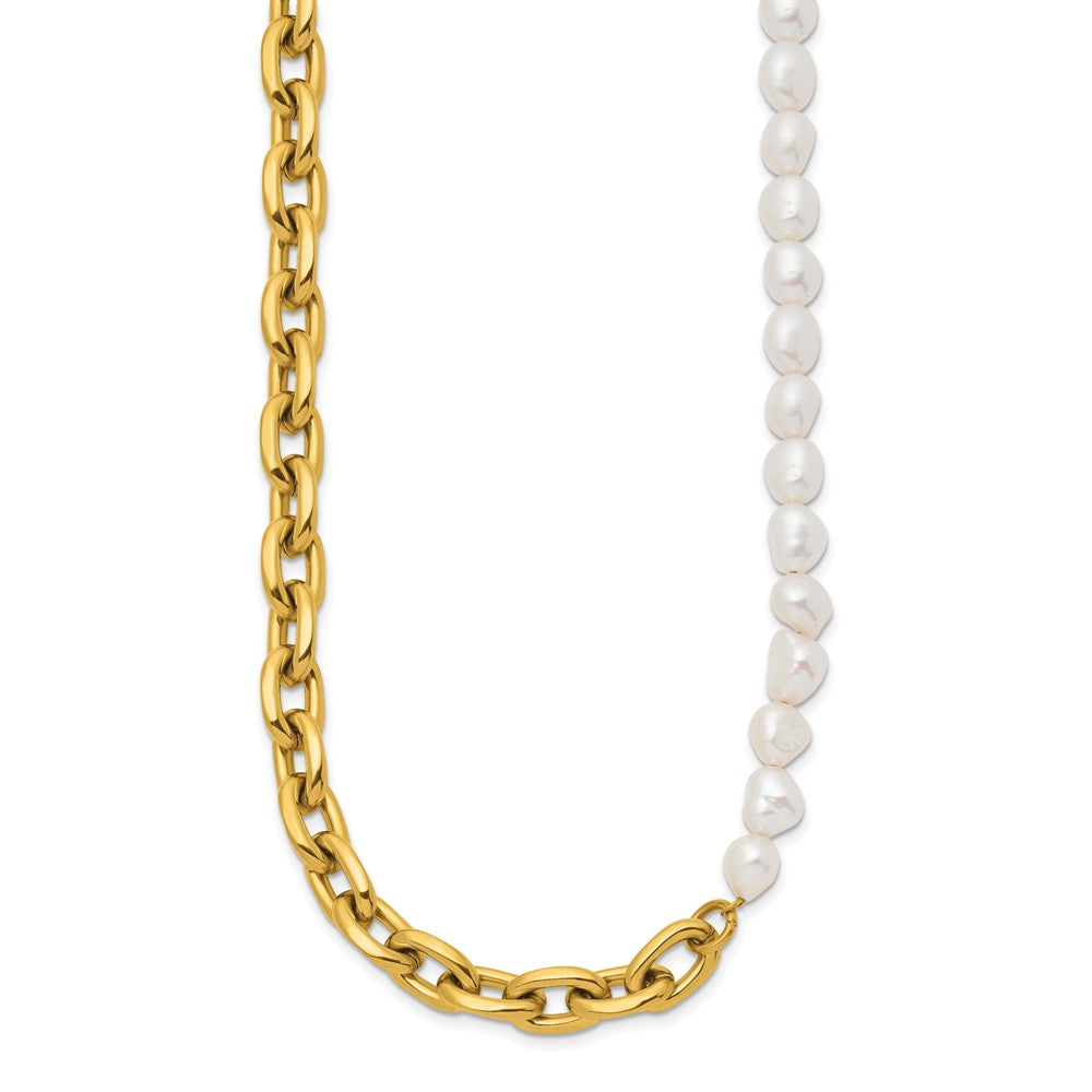 Chisel Stainless Steel Polished Yellow IP-plated Open Link Half Baroque Pearl 20 inch Plus a 2 inch Extension Necklace
