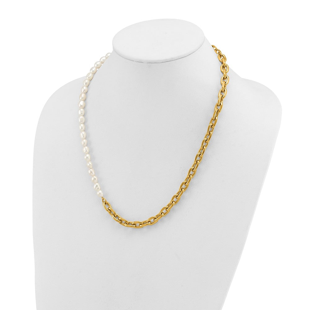 Chisel Stainless Steel Polished Yellow IP-plated Open Link Half Baroque Pearl 20 inch Plus a 2 inch Extension Necklace