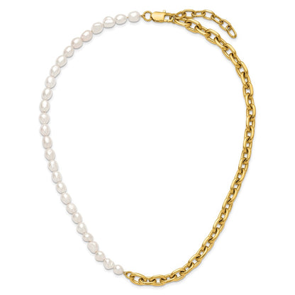 Chisel Stainless Steel Polished Yellow IP-plated Open Link Half Baroque Pearl 20 inch Plus a 2 inch Extension Necklace
