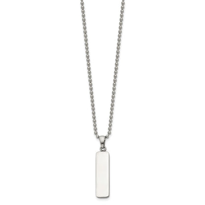 Chisel Stainless Steel Polished Vertical ID Bar Pendant on a 22 inch Ball Chain Necklace