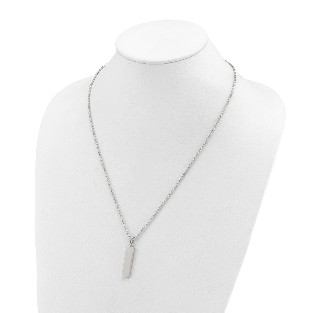Chisel Stainless Steel Polished Vertical ID Bar Pendant on a 22 inch Ball Chain Necklace