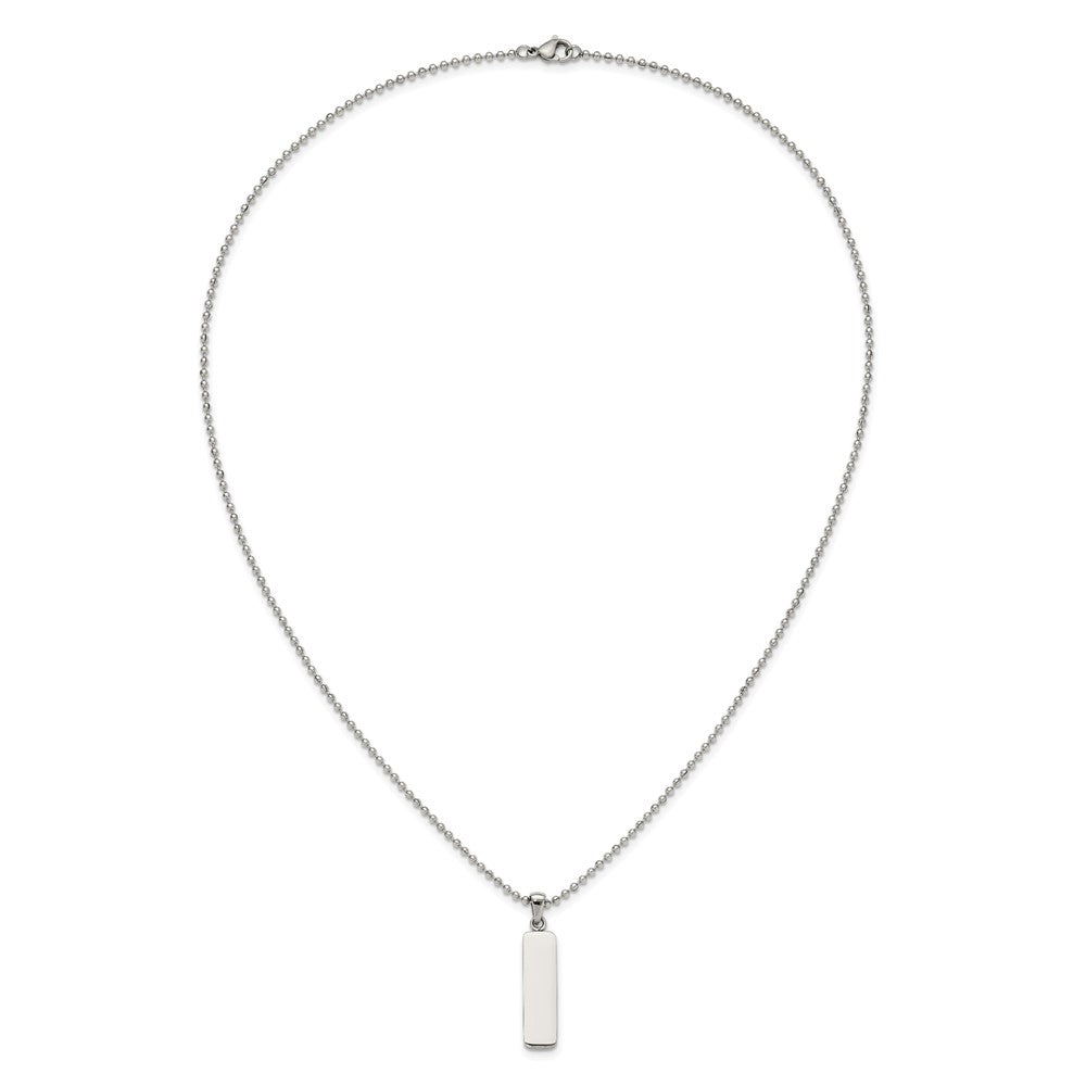 Chisel Stainless Steel Polished Vertical ID Bar Pendant on a 22 inch Ball Chain Necklace