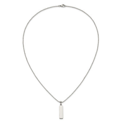 Chisel Stainless Steel Polished Vertical ID Bar Pendant on a 22 inch Ball Chain Necklace