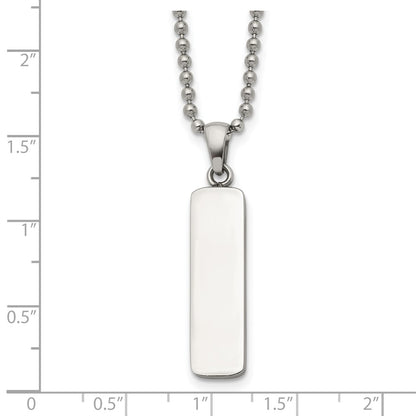 Chisel Stainless Steel Polished Vertical ID Bar Pendant on a 22 inch Ball Chain Necklace