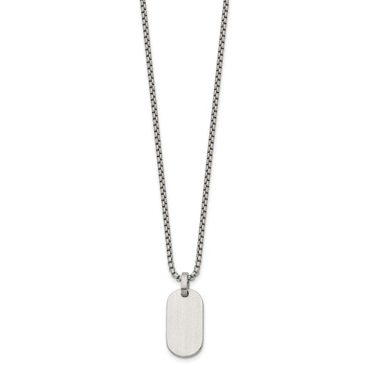 Chisel Stainless Steel Brushed with Polished Edges Dog Tag on a 22 inch Box Chain Necklace