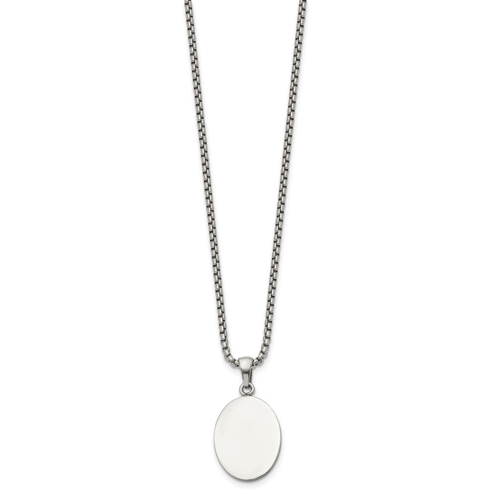 Chisel Stainless Steel Polished Oval Pendant on a 22 inch Box Chain Necklace