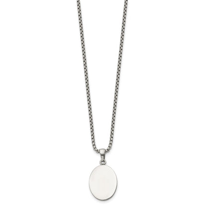 Chisel Stainless Steel Polished Oval Pendant on a 22 inch Box Chain Necklace