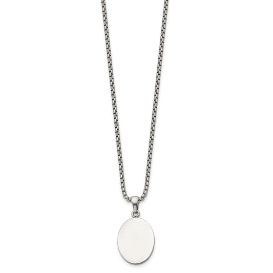 Chisel Stainless Steel Polished Oval Pendant on a 22 inch Box Chain Necklace