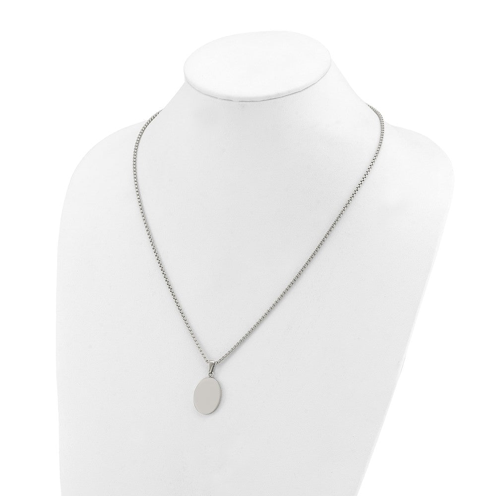 Chisel Stainless Steel Polished Oval Pendant on a 22 inch Box Chain Necklace