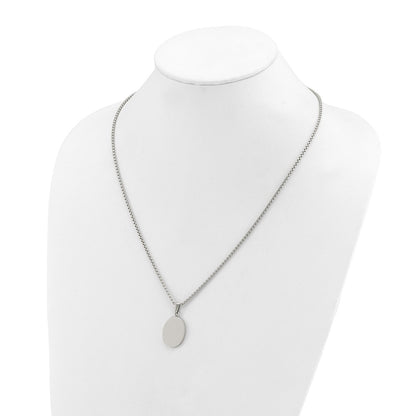 Chisel Stainless Steel Polished Oval Pendant on a 22 inch Box Chain Necklace
