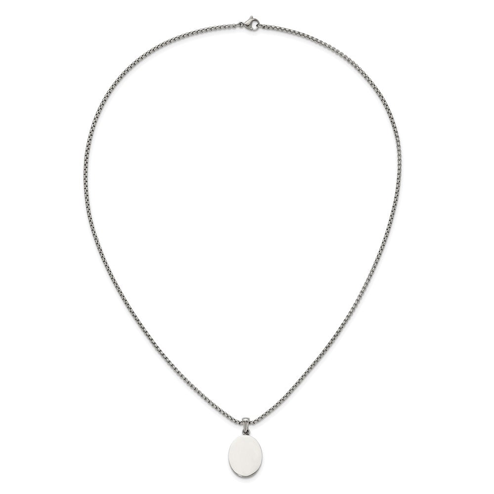 Chisel Stainless Steel Polished Oval Pendant on a 22 inch Box Chain Necklace
