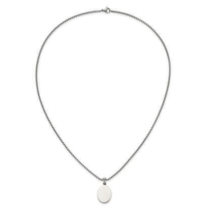 Chisel Stainless Steel Polished Oval Pendant on a 22 inch Box Chain Necklace