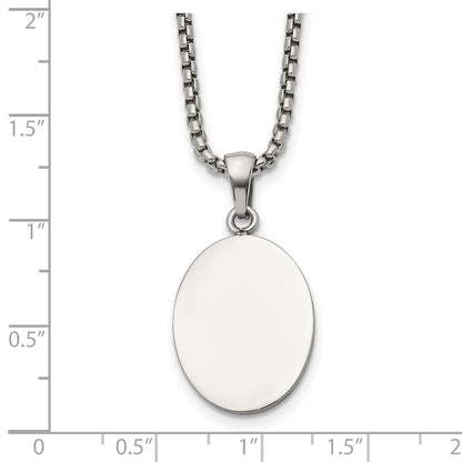 Chisel Stainless Steel Polished Oval Pendant on a 22 inch Box Chain Necklace