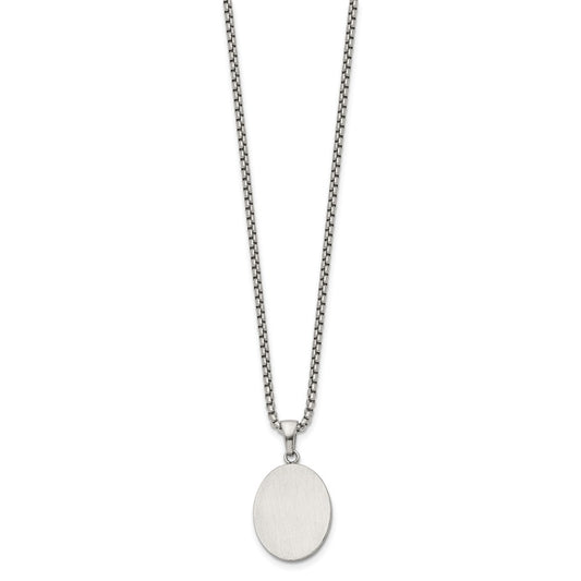 Chisel Stainless Steel Brushed with Polished Edges Oval Pendant on a 22 inch Box Chain Necklace
