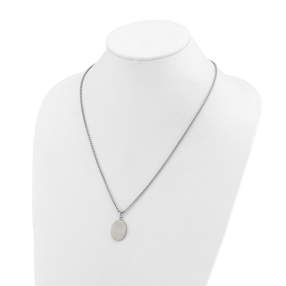 Chisel Stainless Steel Brushed with Polished Edges Oval Pendant on a 22 inch Box Chain Necklace