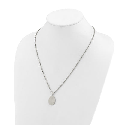 Chisel Stainless Steel Brushed with Polished Edges Oval Pendant on a 22 inch Box Chain Necklace