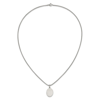 Chisel Stainless Steel Brushed with Polished Edges Oval Pendant on a 22 inch Box Chain Necklace