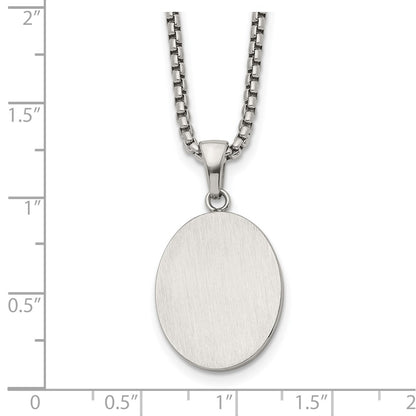 Chisel Stainless Steel Brushed with Polished Edges Oval Pendant on a 22 inch Box Chain Necklace