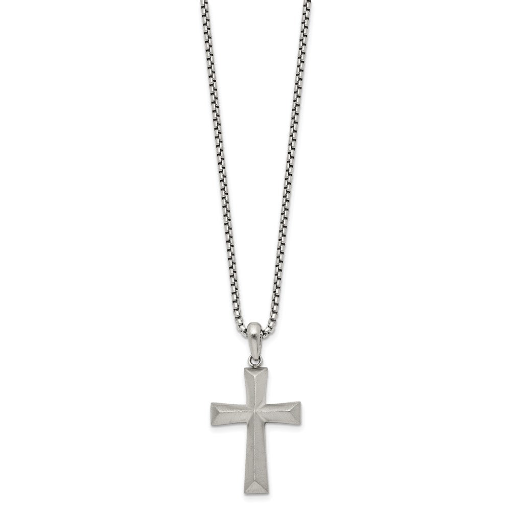 Chisel Stainless Steel Brushed Cross Pendant on a 20 inch Box Chain Necklace