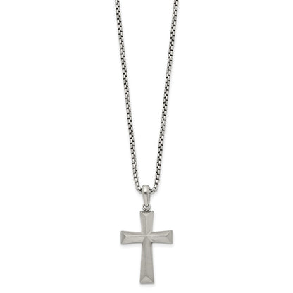 Chisel Stainless Steel Brushed Cross Pendant on a 20 inch Box Chain Necklace