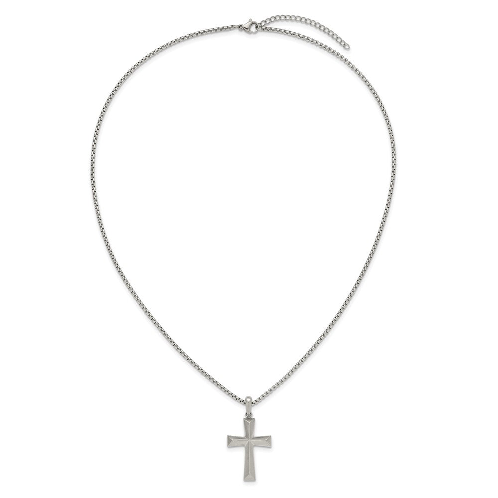 Chisel Stainless Steel Brushed Cross Pendant on a 20 inch Box Chain Necklace