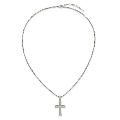 Chisel Stainless Steel Brushed Cross Pendant on a 20 inch Box Chain Necklace