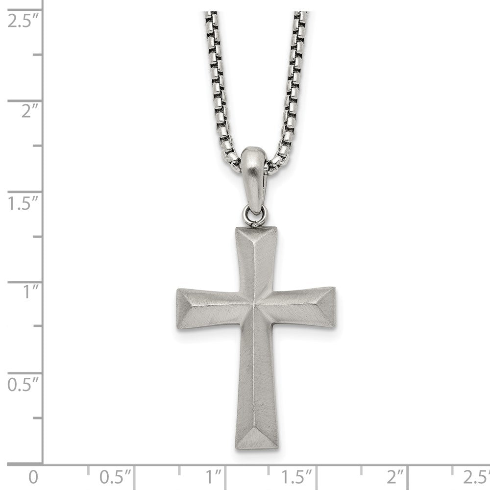 Chisel Stainless Steel Brushed Cross Pendant on a 20 inch Box Chain Necklace