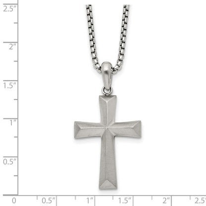 Chisel Stainless Steel Brushed Cross Pendant on a 20 inch Box Chain Necklace