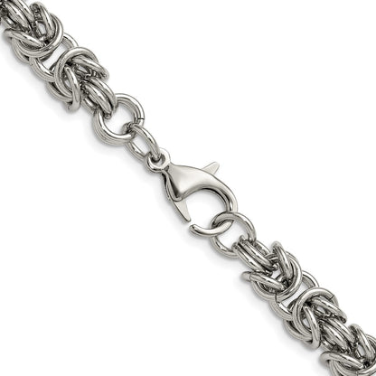Chisel Stainless Steel Polished 8mm 24 inch Byzantine Link Necklace