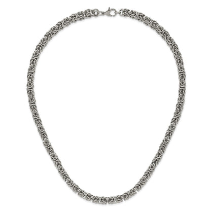 Chisel Stainless Steel Polished 8mm 24 inch Byzantine Link Necklace