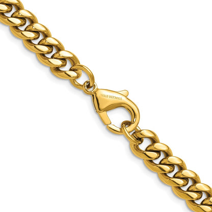 Chisel Stainless Steel Polished Yellow IP-plated 8mm 24 inch Curb Link Necklace