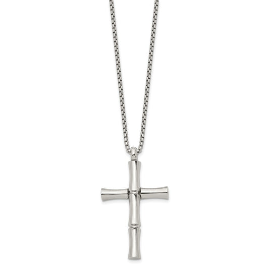 Chisel Stainless Steel Polished Cross Pendant on a 20 inch Box Chain Necklace