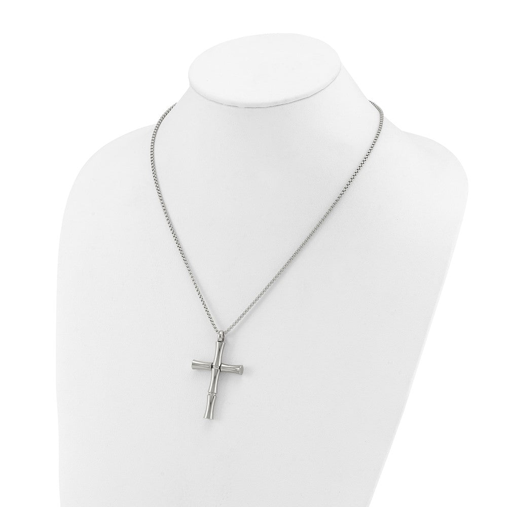Chisel Stainless Steel Polished Cross Pendant on a 20 inch Box Chain Necklace