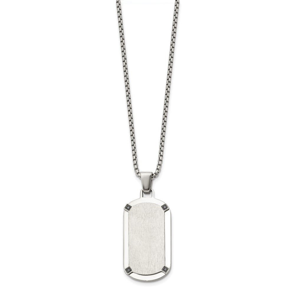 Chisel Stainless Steel Brushed and Polished Black CZ Dog Tag on a 20 inch Box Chain Necklace