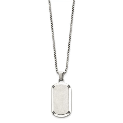 Chisel Stainless Steel Brushed and Polished Black CZ Dog Tag on a 20 inch Box Chain Necklace