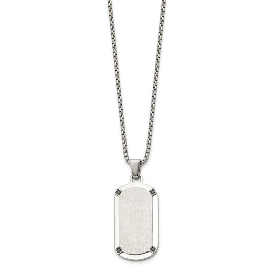 Chisel Stainless Steel Brushed and Polished Black CZ Dog Tag on a 20 inch Box Chain Necklace