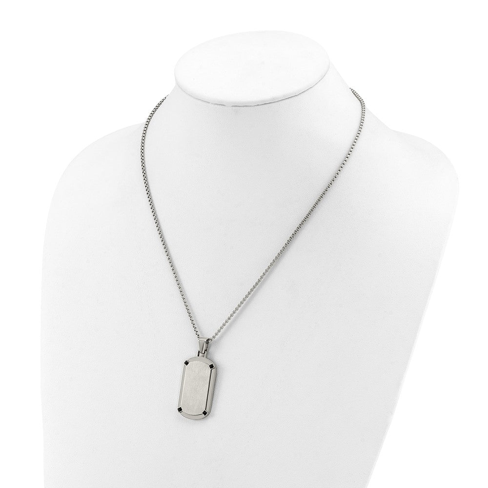 Chisel Stainless Steel Brushed and Polished Black CZ Dog Tag on a 20 inch Box Chain Necklace