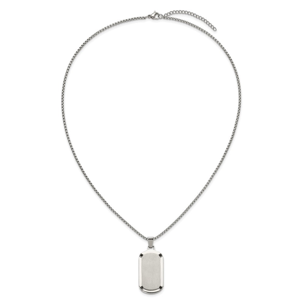Chisel Stainless Steel Brushed and Polished Black CZ Dog Tag on a 20 inch Box Chain Necklace