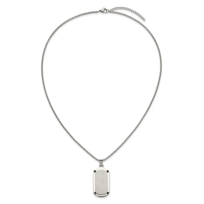 Chisel Stainless Steel Brushed and Polished Black CZ Dog Tag on a 20 inch Box Chain Necklace