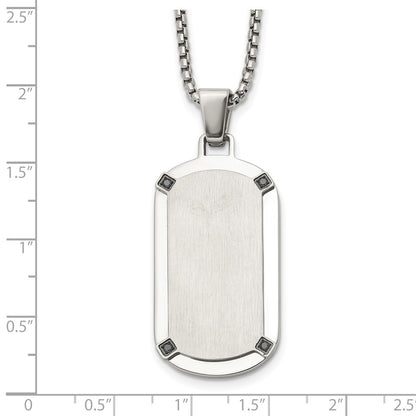 Chisel Stainless Steel Brushed and Polished Black CZ Dog Tag on a 20 inch Box Chain Necklace