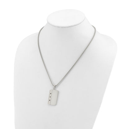 Chisel Stainless Steel Brushed and Polished Black CZ Dog Tag on a 20 inch Box Chain Necklace