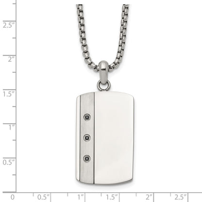 Chisel Stainless Steel Brushed and Polished Black CZ Dog Tag on a 20 inch Box Chain Necklace