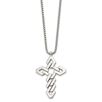 Chisel Stainless Steel Polished Geometric Cross Pendant on a 22 inch Box Chain Necklace