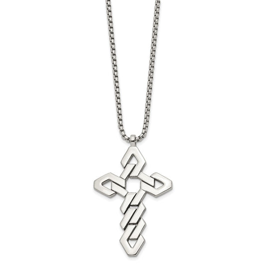 Chisel Stainless Steel Polished Geometric Cross Pendant on a 22 inch Box Chain Necklace